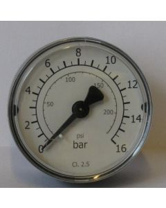 MANOMETER 1/4" ACHTER 50MM 0-16 BAR